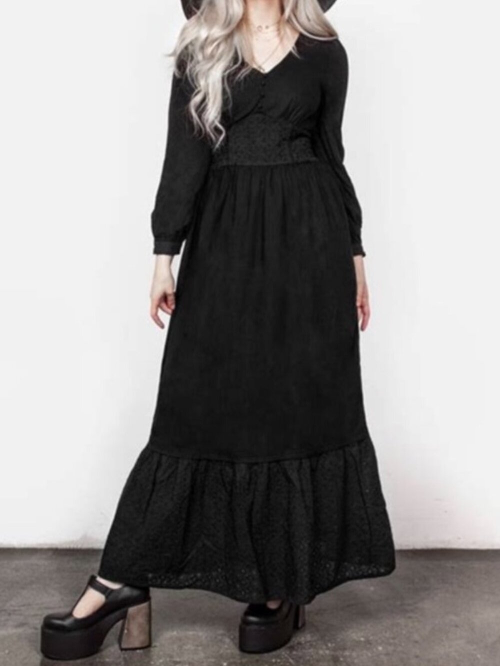 Disturbia Freya Broderie Black Maxi Dress - UK 16 / US 12
